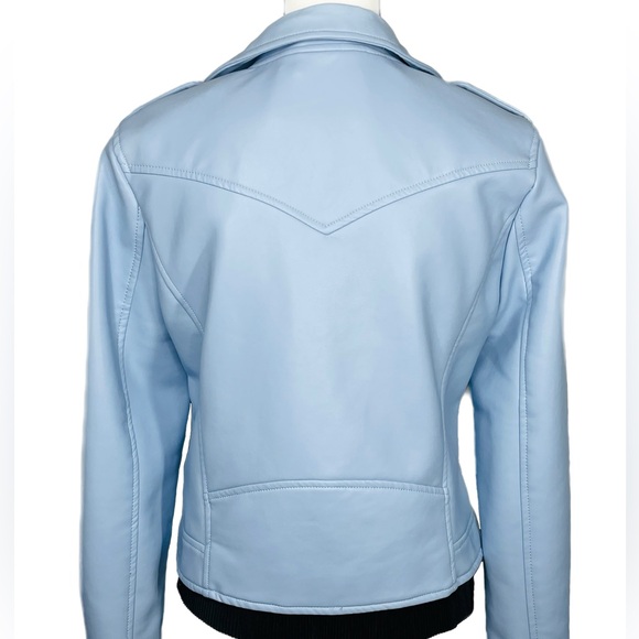 $98 NWT Blank NYC Good Vibes Blue Vegan Leather Moto Jacket Size S - Picture 7 of 10